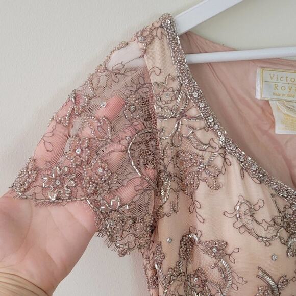 Victoria Royal Vintage Beaded Lace Champagne Gown - Picture 11 of 16